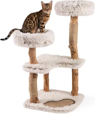 Imagen del producto de Árbol para gatos de madera, 101 cm de altura, con postes de sisal, alfombra para rascar, 2 plataformas de felpa y 2 plataformas grandes. Mueble para gatos, ideal para escalar