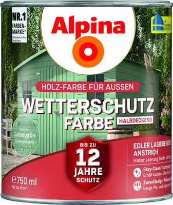 Produktbild von Alpina Wetterschutzfarbe halbdeckend 0,75 L salbeigrün