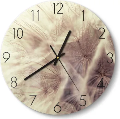 Produktbild von DEQORI Glasuhr Ø30 cm Zahlen 'Zarter Samenflug' Wanduhr Glas Uhr Design leise Küchenuhr