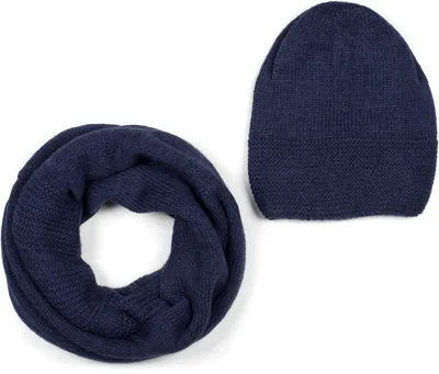 Produktbild von styleBREAKER Uni Strick Loop Schal und Mütze Set, Einfarbiger Strickschal mit Beanie Strickmütze, Winter 01018214