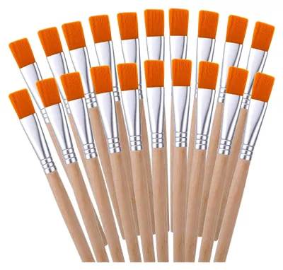 Produktbild von Set mit 20 flachen Pinseln, kleine Pinsel mit Holzgriffen für Acrylmalerei