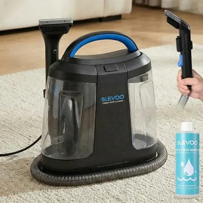 Productafbeelding van 450W Tapijtreiniger, inclusief reinigingsoplossing | Draagbare tapijtreiniger, krachtige natzuiger met accessoires voor huisdieren, tapijten en banken (zwart + blauw)
