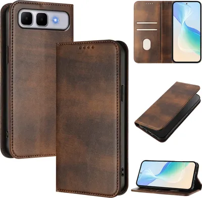 Produktbild von Handyhülle für Infinix Smart 10 Plus, Vintage Leder RFID Schutz Kartenfach Standfunktion Magnetische Klapphülle Braun