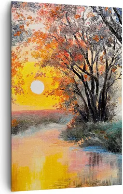 Produktbild von Bild auf Leinwand - Leinwandbild - Einteilig - Fluss Sonne Bäume - 80x120cm - Wand Bild - Wanddeko - Wandbilder - Leinwanddruck - Wanddekoration - Leinwand bilder - Wandbild - PA80x120-4190
