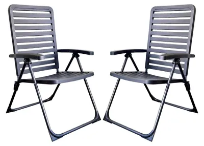 Produktbild von Gartenstühle 2er Set - Klappsessel mit Armlehnen aus wetterfestem Kunststoff - Hochlehner Klappstuhl - Outdoor