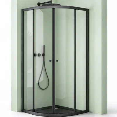 Produktbild von Mai & Mai Duschkabine 90x90 viertelkreis Schwarz Dusche Duschabtrennung mit 2 Schiebetüren ESG-Sicherheitsglas Nano-Beschichtung Ravenna32K