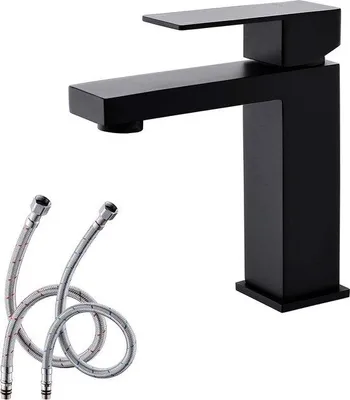 Image de Mitigeur de salle de bain moderne à une poignée, finition mate, en acier inoxydable 304, haute qualité, noir