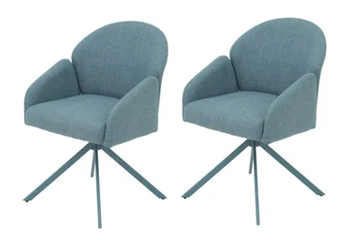 Produktbild von Hela Tische, 2er Set Esszimmerstuhl Armlehnstuhl Holly 360° drehbar, Bezug Webstoff Petrol, Ovalrohr-Metallgestell Petrol, KOMFORT-RÜCKEN swing back, 120kg belastbar