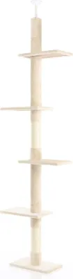 Immagine prodotto di Fudajo tiragraffi a soffitto 230-276 cm in beige, tiragraffi per gatti con 4 livelli, albero per gatti con tenditore a soffitto regolabile in altezza, arredamento per gatti con sisal