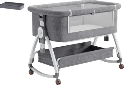 Obrázek produktu pro Dětská postýlka, výškově nastavitelná, moskytiéra, dětská postýlka GREY