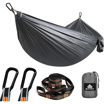 Produktbild von Hängematte Ultraleicht Reise Camping 300kg Tragkraft 275x140cm Hellgrau Fallschirm Nylon