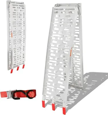 Productafbeelding van Opklapbare oprijplaat, aluminium laadplatform, antislip laadrail, 226 x 30,5 x 5,5 cm, maximaal draagvermogen 340 kg, autolaadplatform voor motorfietsen, aanhangwagens, grasmaaiers. Zilver