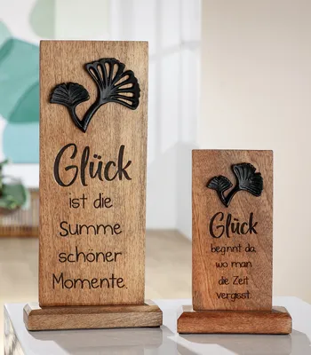 Produktbild von Gilde Standrelief, rechteckig, Ginkgo, Ginkgomotiv, Spruch, Mangoholz, naturfarben, VE 4, 2fach sortiert Höhe: 20.50 cm Breite: 12.50 cm Tiefe: 5.00cm 51707