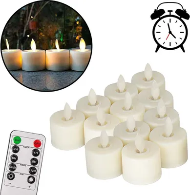 Produktbild von 12er-Set LED-Kerzen mit Timerfunktion – Wiederaufladbar, ferngesteuert, stimmungsvolle Beleuchtung für Feiern