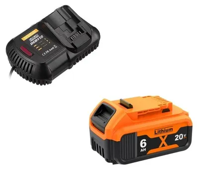 Produktbild von Akku und Ladegerät für Dewalt 20V - Li-Ion Werkzeugakku Set - 6,0Ah Kapazität - 1 Stück - Kompatibel mit DCB200 DCB201 DCB203 DCB205