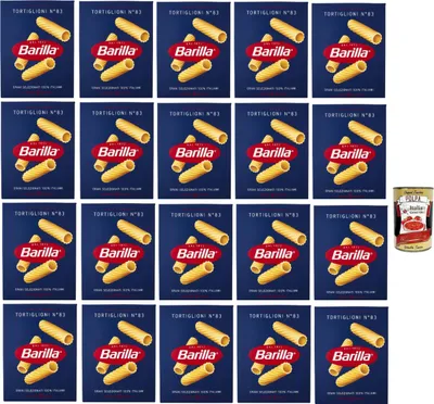 Produktbild von 20x Barilla Tortiglioni n° 83, Pasta 100% italienisch Nudeln aus Hartweizengrieß 500g Packung + Italian Gourmet Polpa di Pomodoro 400g Dose