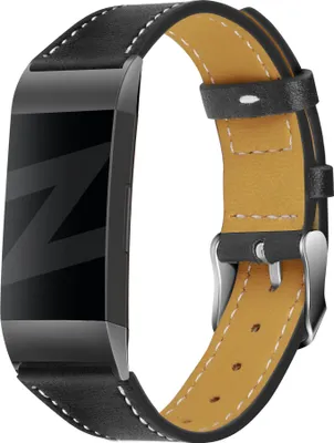Produktbild von Bandz Lederarmband passend für Fitbit Charge 3 - s Lederarmband - Schwarzes Lederarmband