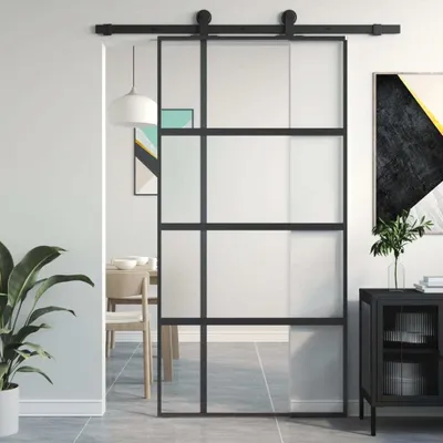 Produktbild von "im Angebot" Schiebetür Schwarz 102,5x205 cm Hartglas und Aluminium - Haustüren CC1193