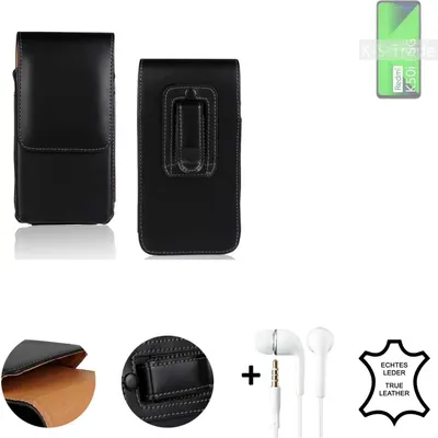 Produktbild von K-S-Trade Leder Gürteltasche + Kopfhörer kompatibel mit Xiaomi Redmi K50i 5G Seitentasche Belt pouch Holster Handyhülle Schutz Hülle Etui schwarz
