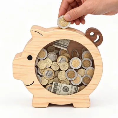 Produktbild von Holz-Spardose Sparschwein, 15 cm, mit Acryleinsatz, für Kinder