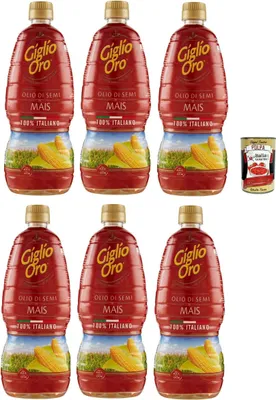 Produktbild von Carapelli Giglio Oro Olio di Semi di mais, Maiskeimöl, Speiseöl, Küchenöl, Frittieröl 100% Italienisches Öl 6x 1Lt + Italian Gourmet polpa 400g