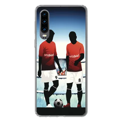 Produktbild von MuchoWow® Handyhülle Schutzhülle Hülle für Huawei P30 Eine Illustration von zwei Fußballspielern in einem Stadion - Jungen - Mädchen - Kinder Silikon Softcase Handy Hülle - Kartenbesitzer