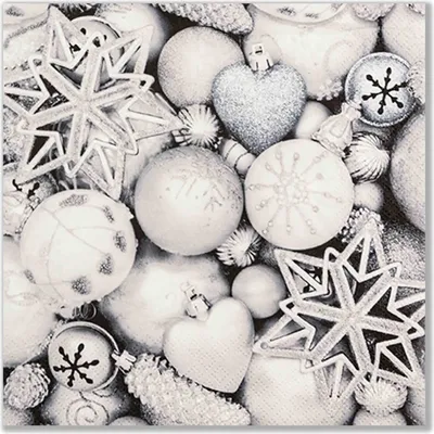 Produktbild von 20 Servietten Silver Baubles - Weihnachtsbaumdeko silber 33x33cm
