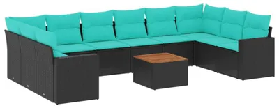 Produktbild von vidaXL 11-tlg. Garten-Sofagarnitur mit Kissen Schwarz Poly Rattan