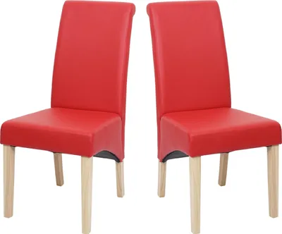 Immagine prodotto di set di 2 sedie per sala da pranzo Sedia da cucina Sedia M37 ~ ecopelle opaca, rossa, piedi chiari