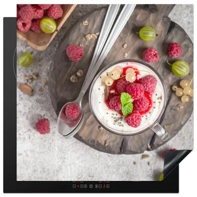 Produktbild von KitchenYeah© Herdabdeckplatte Dessert - Obst - Holz , 78x78cm, Küche Deko, Glaskeramikkochfeld Herdabdeckung, Abdeckplatte fùr Kochfeld
