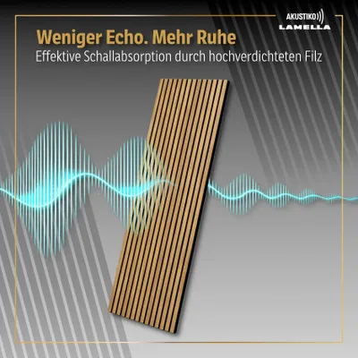 Produktbild von AKUSTIKO Lamella Akustikpaneele 280x60cm - flexible Filz MDF Wandpaneele fugenlos - überlappende Holz Lamellenwand - Akustik Wandverkleidung von HEXIM