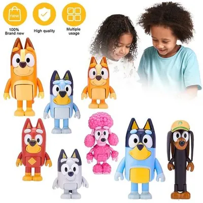 Obrázek produktu pro BlueY Blueys 8-pack figurek Rodina a přátelé: 6,3-7,6 cm vysoké figurky s pohyblivými klouby, 8-pack, oficiální sběratelský artikl