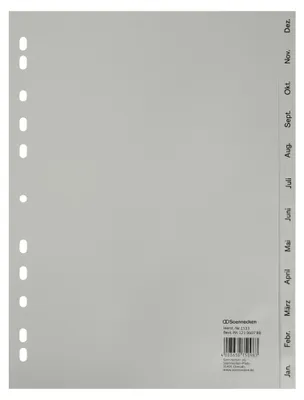 Produktbild von Register 1533 DIN A4 Dez.-Jan. volle Höhe PP grau Packung mit 25 Stück