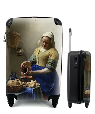 Produktbild von MuchoWow® Koffer Handgepäck Trolley Rollkoffer Kleine Reisekoffer mit 4 Rollen - Das Milchmädchen - Johannes Vermeer - Cabin Size < 55x40x23 cm & 55x40x20 cm - Fotokoffer - Kabinenkoffer - Boardgepäck - Reise-Box - Reisekoffer - Reisegepäck - Koffer mit Bild - Trolley für Kinder
