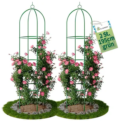 Produktbild von TTL GARDEN Rankhilfe Obelisk XL 195x40cm grün 2er Set – Rankgitter Metall