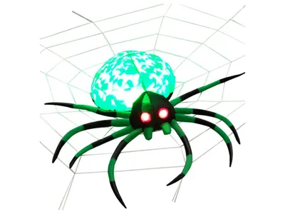 Image de COSTWAY Araignée gonflable d'Halloween, Décoration d'araignée effrayante avec lumières LED rotatives & toile d'araignée, Décoration d'Halloween pour fête pelouse cour, vert/noir