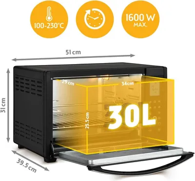 Image de TZS First Austria - Four compact numérique 30L 1600W - Mini-four avec réglage de température progressif jusqu'à 230°C