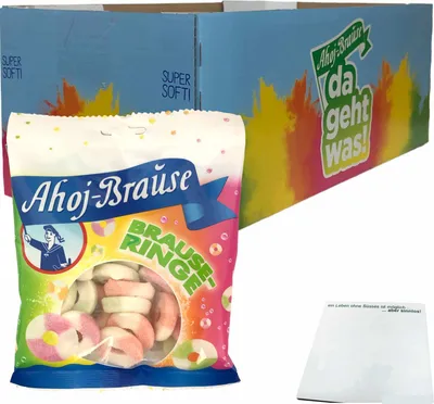 Produktbild von Ahoj-Brause Brause Ringe soft Prickelnd-Saure Fruchtgummi-Ringe mit Brause ummantelt 16er Pack (16x150g Tüte) + usy Block
