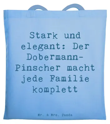 Produktbild von Mr. & Mrs. Panda Uni Tasche Spruch Dobermann Pinscher - Sky Blue - Geschenk, Tote Bag, Hunderassen Charakter, Schultasche, Shopping, Laptoptasche, Hunderasse, Vielfalt