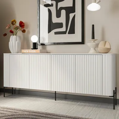 Image de Laion - Buffet, 190x40x80h cm Blanc, 4 Étagères