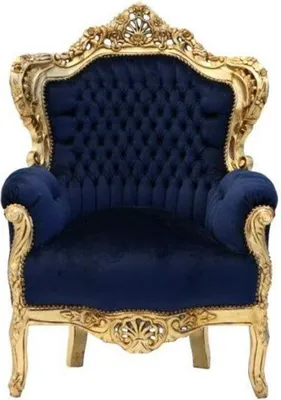 Produktbild von Casa Padrino Barock Sessel King Royalblau / Gold - Barock Möbel Einrichtung Barockmöbel Barocksessel