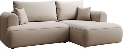 Produktbild von Selsey Ovo Mini - Eckschlafsofa rechtsseitig mit Stauraum, Easy-Clean-Samtbezug, beige