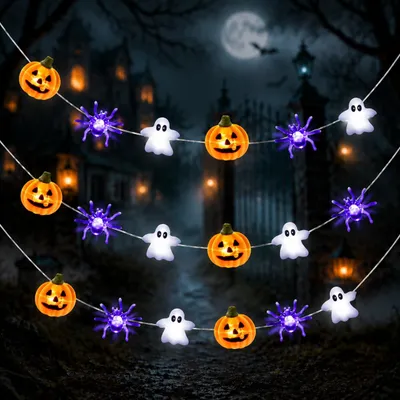 Halloween-Lichterkette 3 m, 30 LEDs, Kürbis, Spinne, Geist, Timer