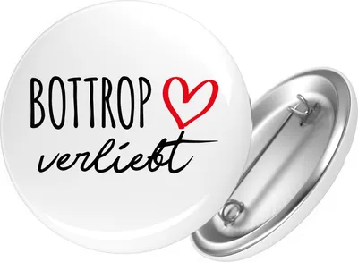 Produktbild von Huuraa Button Bottrop verliebt 25mm rund mit Sicherheitsnadel Ansteckbutton Geschenkidee