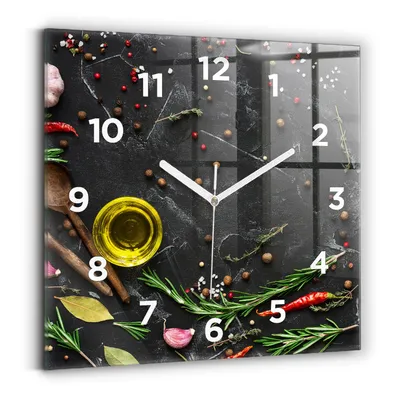 Produktbild von Wallfluent Wanduhr – Stilles Quarzuhrwerk - Uhr Dekoration Wohnzimmer Schlafzimmer Küche - Zifferblatt - weiße Zeiger - 30x30 cm - Gewürze auf der Theke