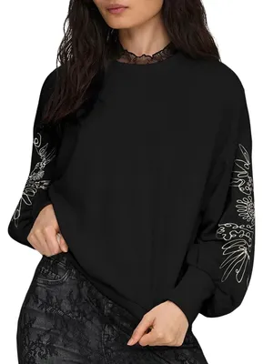 Produktbild von ONLY Damen Sweatshirt - ONLBROOKE, Rundhals, Baumwollmsichung, floral Schwarz XS