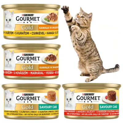Produktbild von Purina Gourmet Gold Savoury Cake & Stückchen in Sauce Rind Huhn Nassfutter für Katze 48x85g