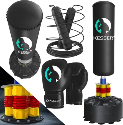 Produktbild von KESSER® Boxsack Set stehend Erwachsene mit Boxhandschuhe + Springseil, Kickboxsack, Freistehender Standboxsack MMA Boxpartner Boxing Trainer Fitness Boxsack mit Saugfuß