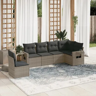 Produktbild von 6-tlg. Garten-Sofagarnitur mit Kissen Grau Poly Rattan 3220229
