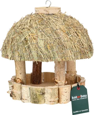 Produktbild von KOTARBAU® Vogelhaus zum Aufhängen ⌀ 28 cm mit Reetdach Vogelfutterhaus aus Holz Vogelhäuschen Natürlich Futterhaus Gartendekoration